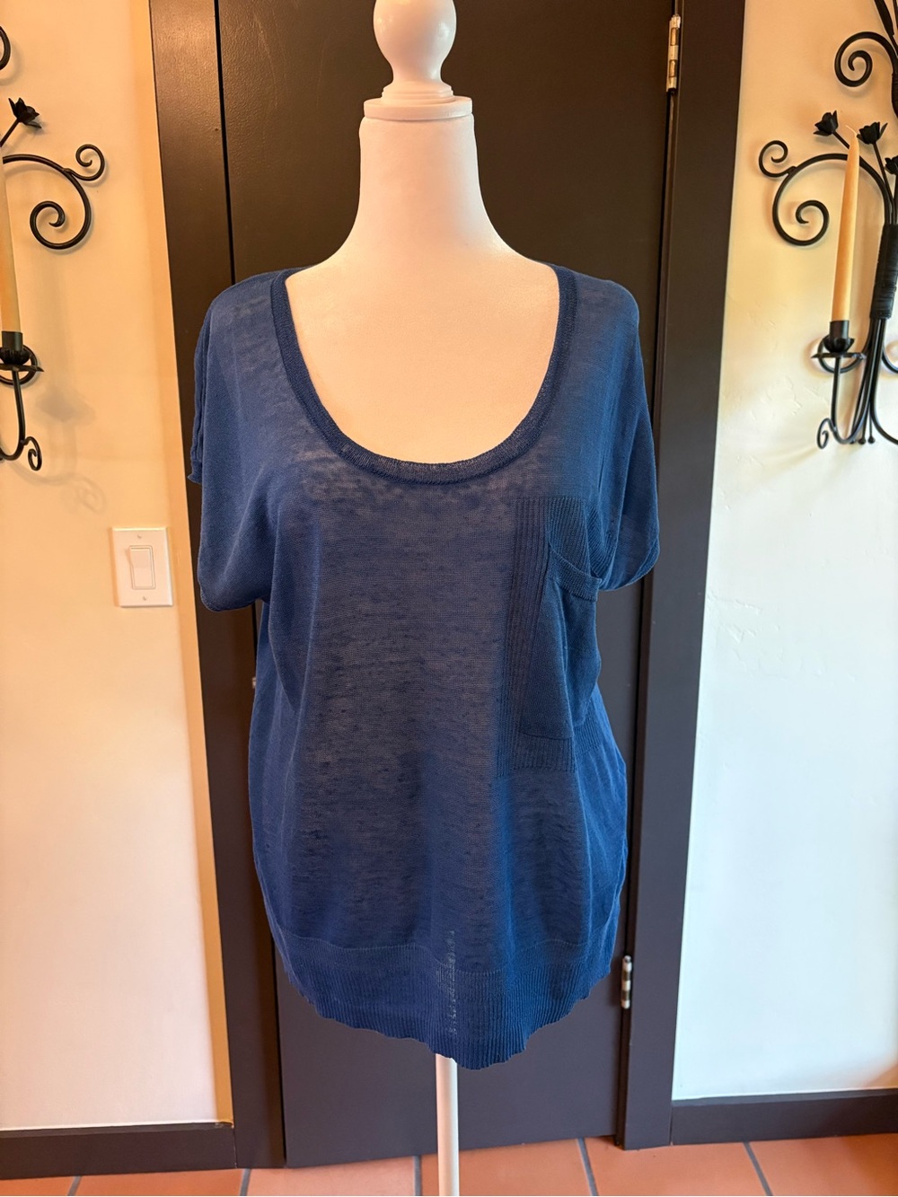 RACHEL Rachel Roy Sheer Scoop Neck Blue Pocket Tank